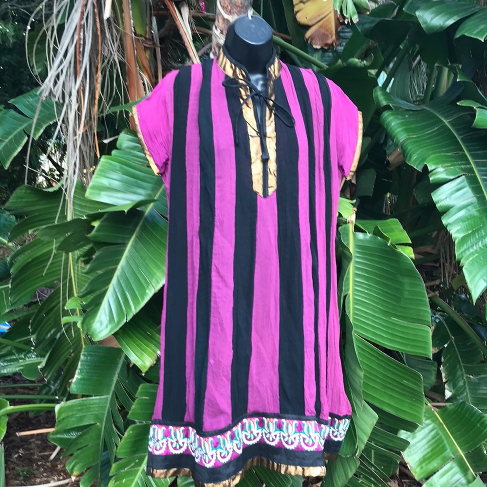 Ethnic patchwork and embroidered tunic trapeze dress